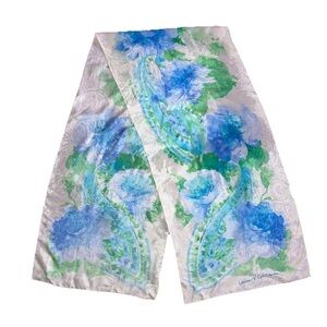 Ralph Lauren Printed Floral Nature 100% Silk Blue Green Scarf Head Wrap 53”x 12”